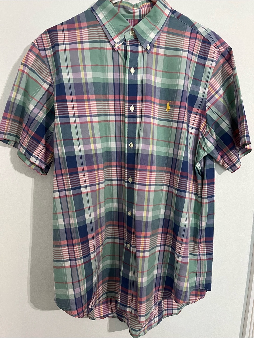 Ralph Lauren Plaid Short-Sleeve Button-Down Shirt - Green/Pink/Navy